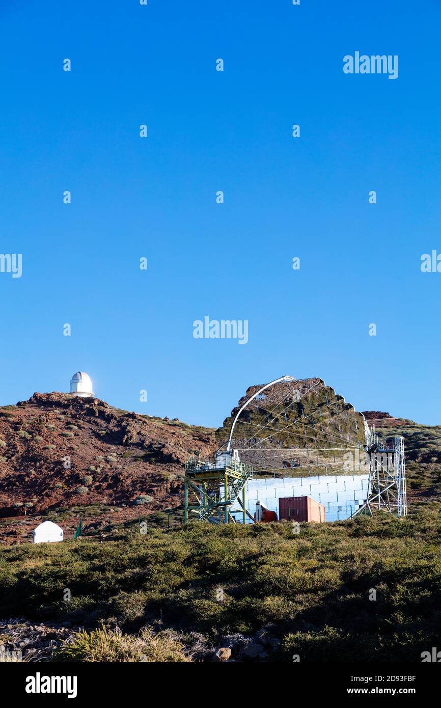 Europe, Spain, Canary Islands, La Palma, Unesco Biosphere site, National Park Caldera de Taburiente, Telescope observatory and mirrors Stock Photo