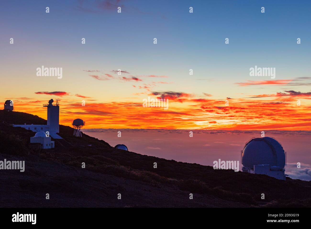 Europe, Spain, Canary Islands, La Palma, Unesco Biosphere site, National Park Caldera de Taburiente, Telescope observatory Stock Photo