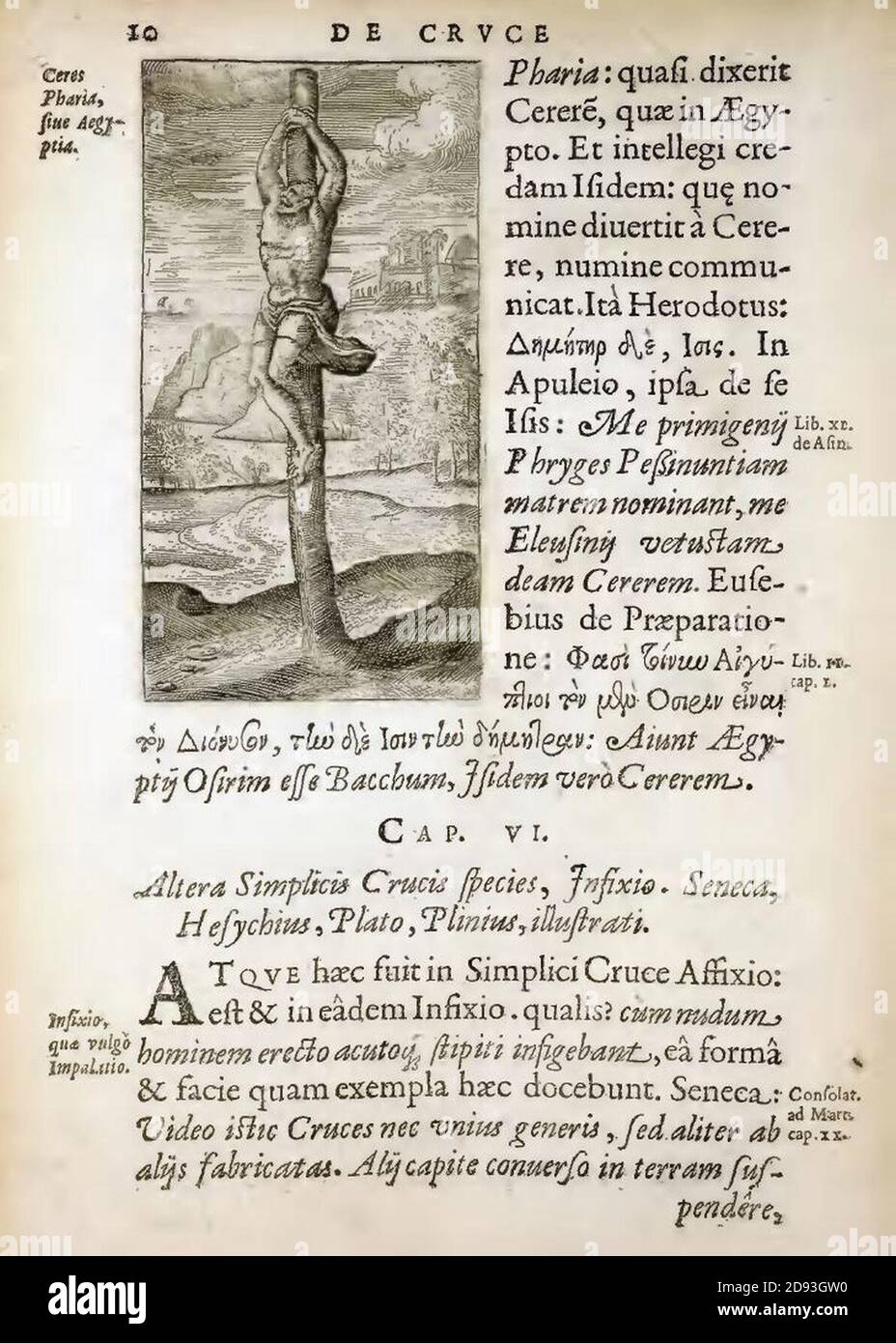 JUSTUS LIPSIUS 1594 De Cruce p 10 Torture stake. Stock Photo