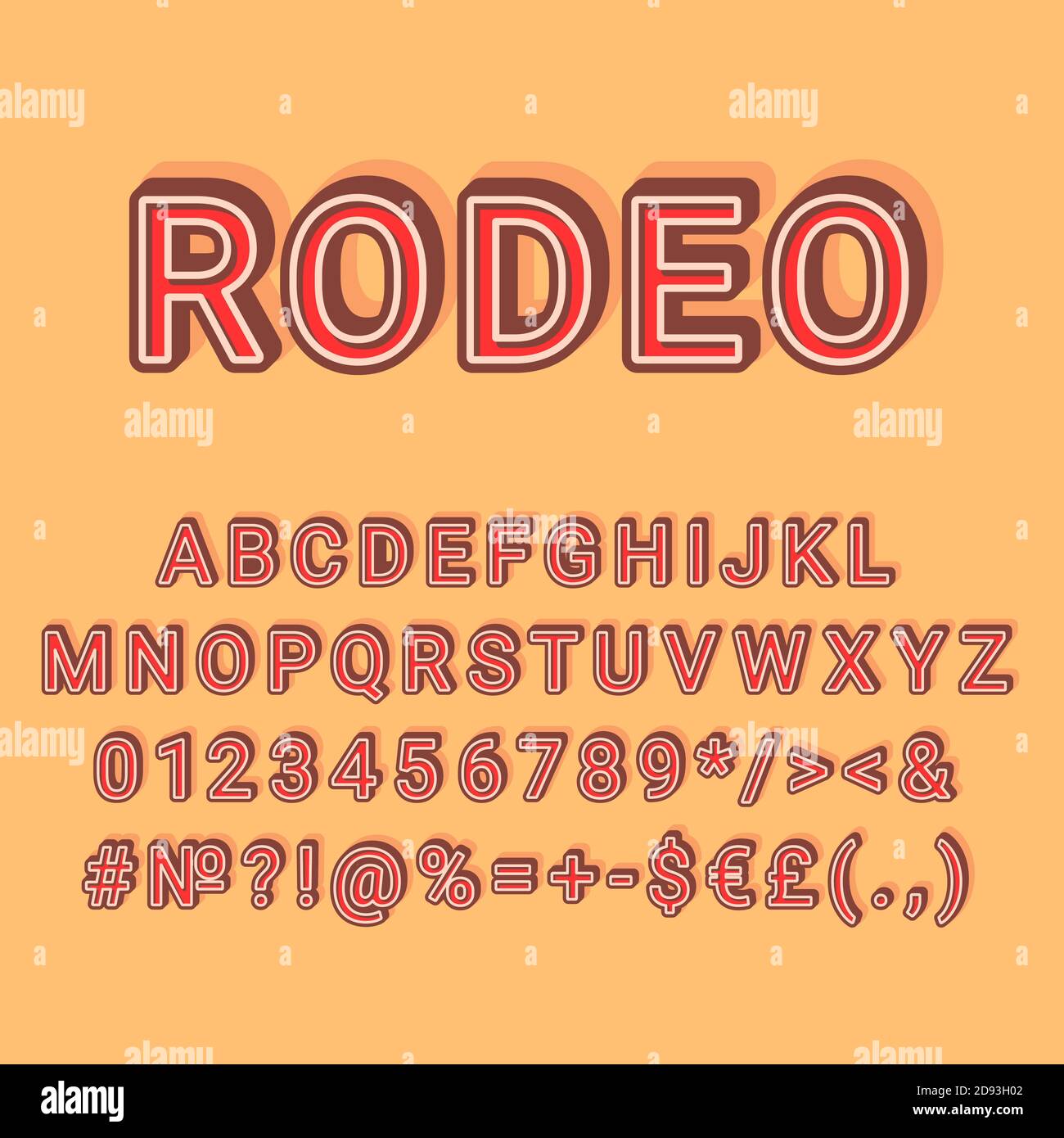 Rodeo vintage 3d vector alphabet set Stock Vector