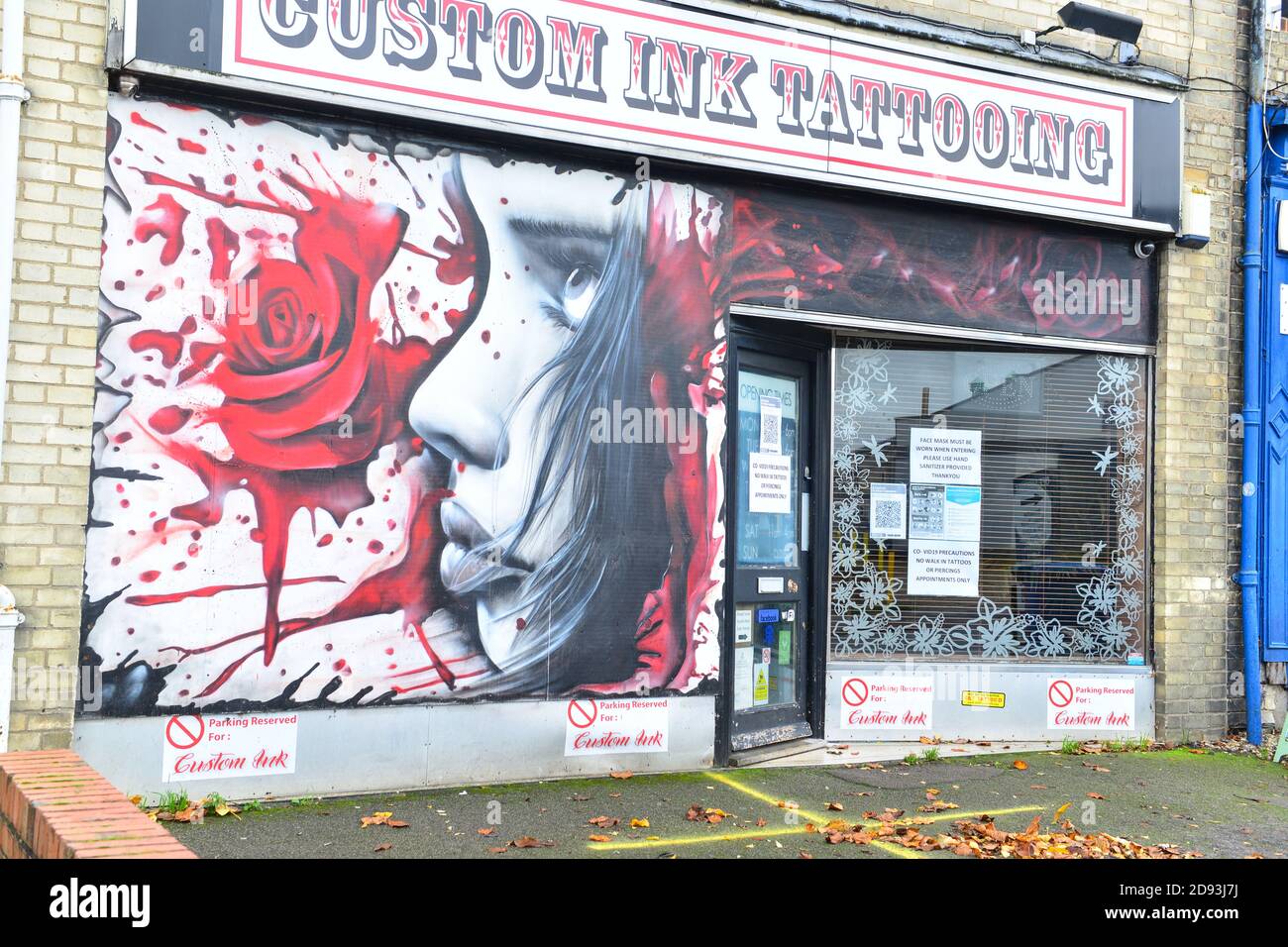 Cambridge UK, England , 02112020, Entrance to a Tattoo artist studio