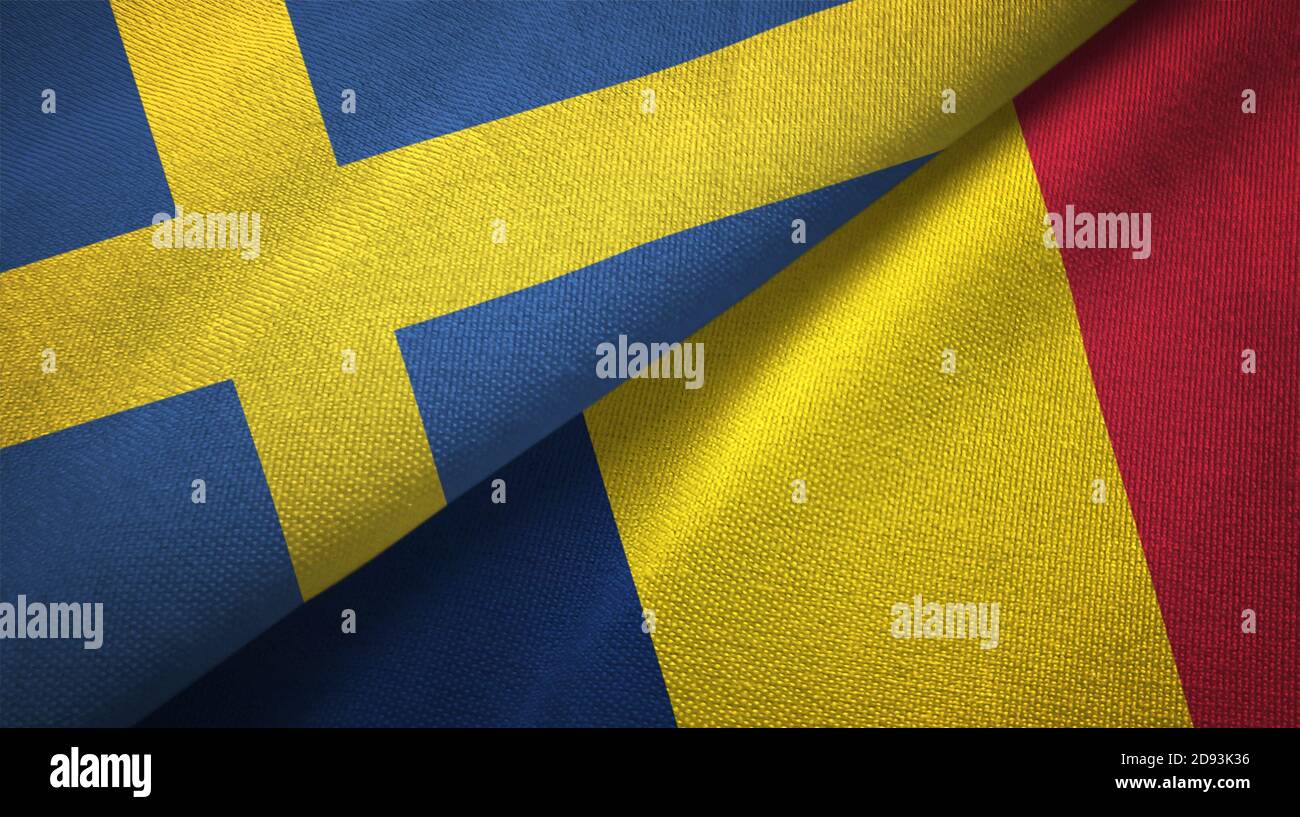 Sweden and Chad two flags textile cloth, fabric texture Stock Photo