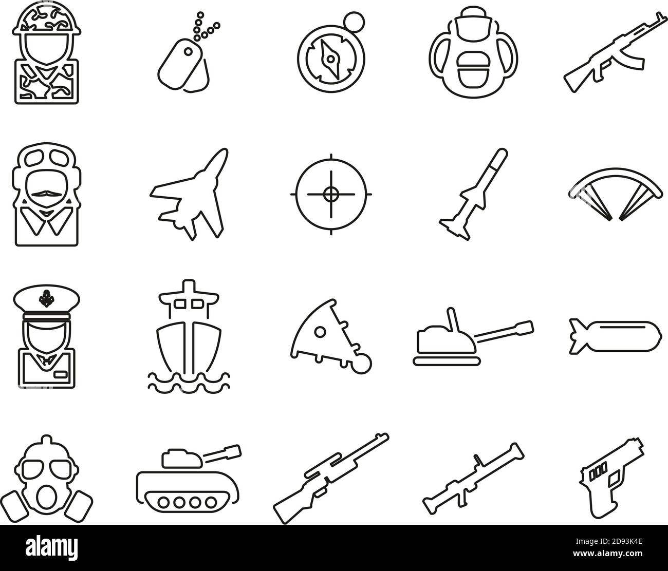 Military Or Army Icons Black & White Thin Line Set Big Stock Vector ...