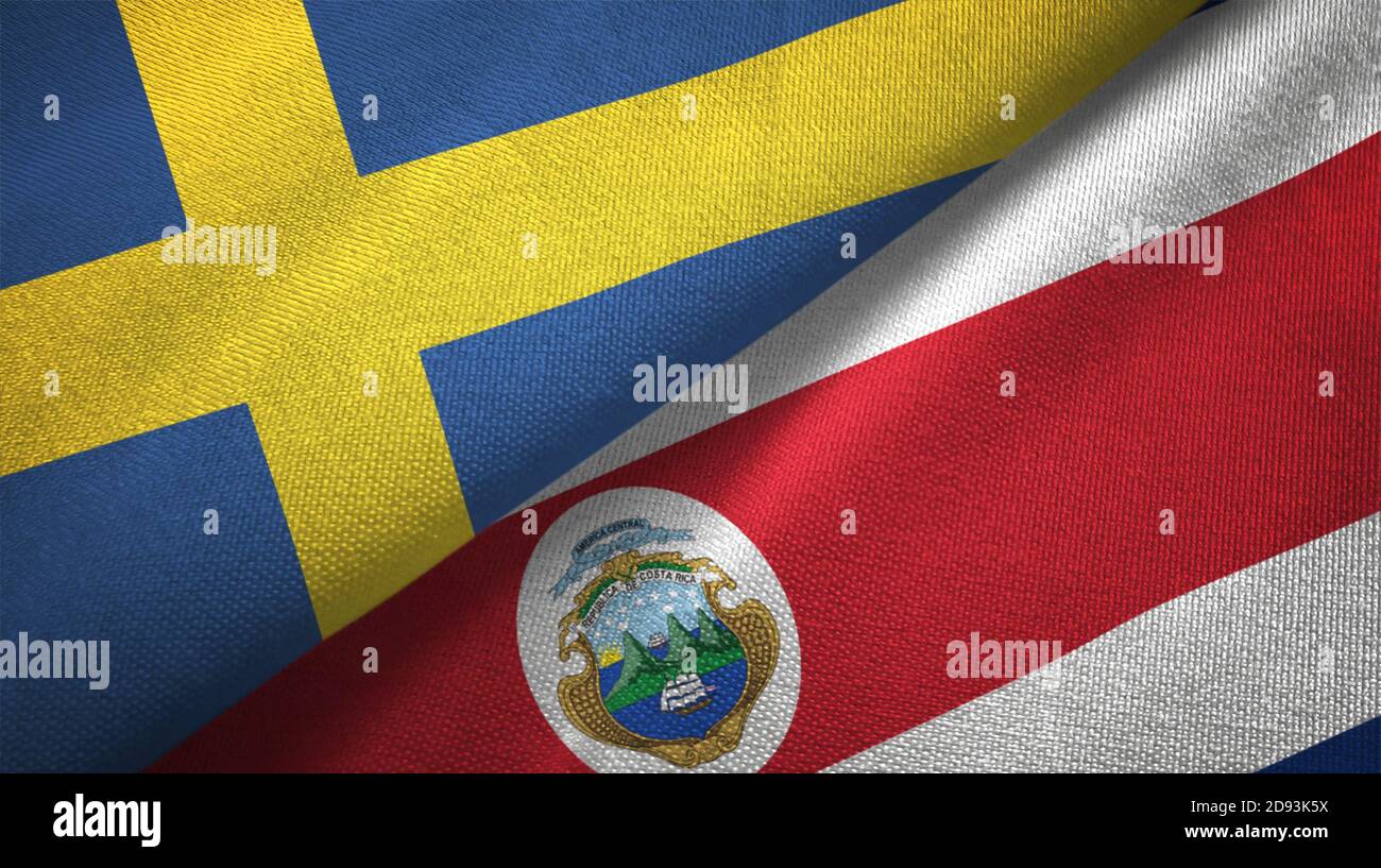 Sweden and Costa Rica two flags textile cloth, fabric texture Stock ...