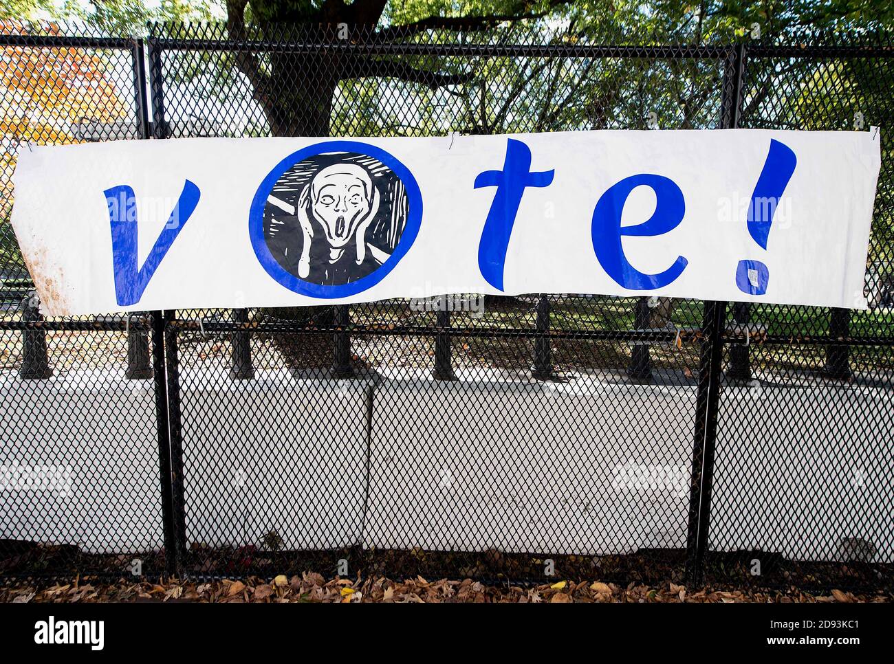 Washington, District of Columbia, USA. 2nd Nov, 2020. With one day to go until the 2020 general election, signs in and around Black Lives Matter Plaza speak to the resistance to Trumpism and what is at stake in the election. Credit: Brian Cahn/ZUMA Wire/Alamy Live News Stock Photo