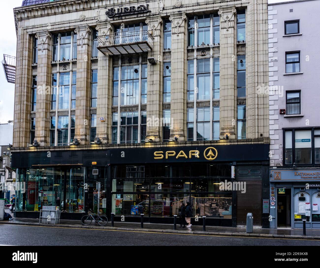 The Spar Convenience Store in Dame Street Dublin, Ireland,  housed in the old Montague Burton Building. Built originally c1928. Stock Photo