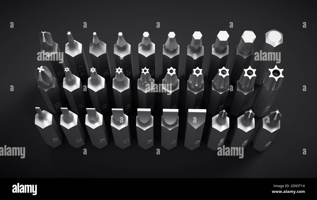 Different interchangeable screwdriver bits Stock Photo Alamy