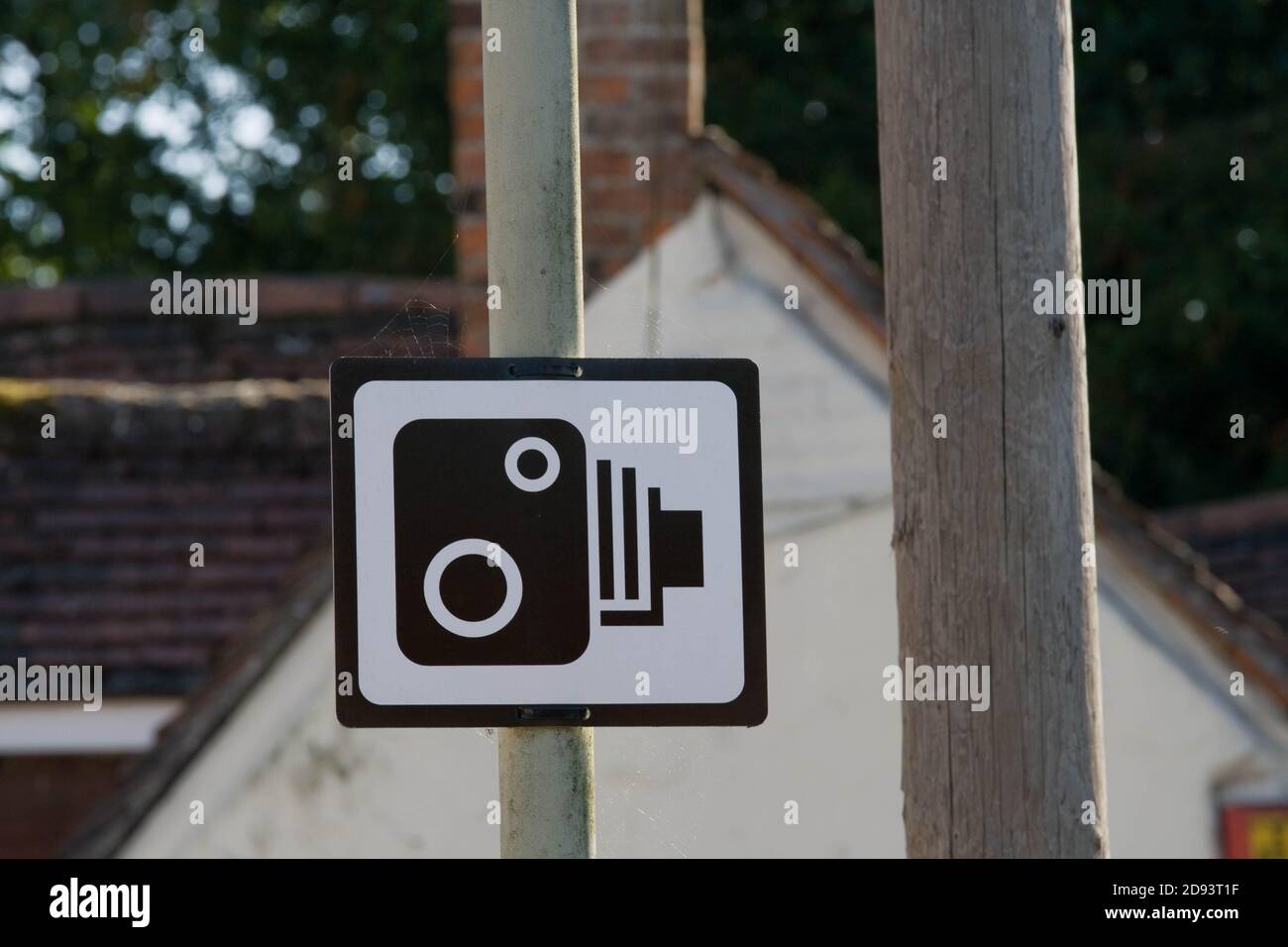 Speed camera enforcement sign in Pangbourne, west Berkshire. Stock Photo