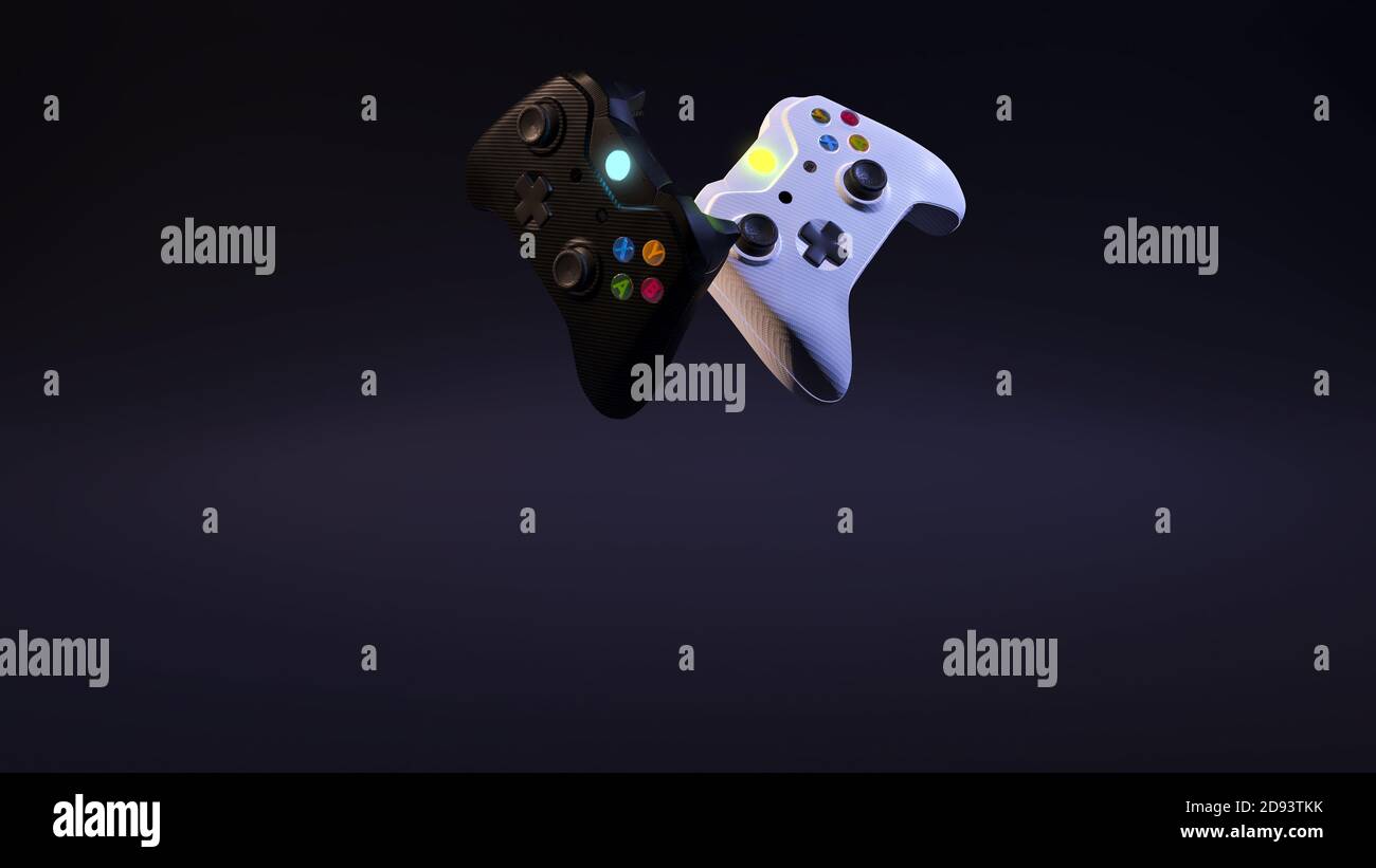 Game competition. White and black joystick with black background under ...