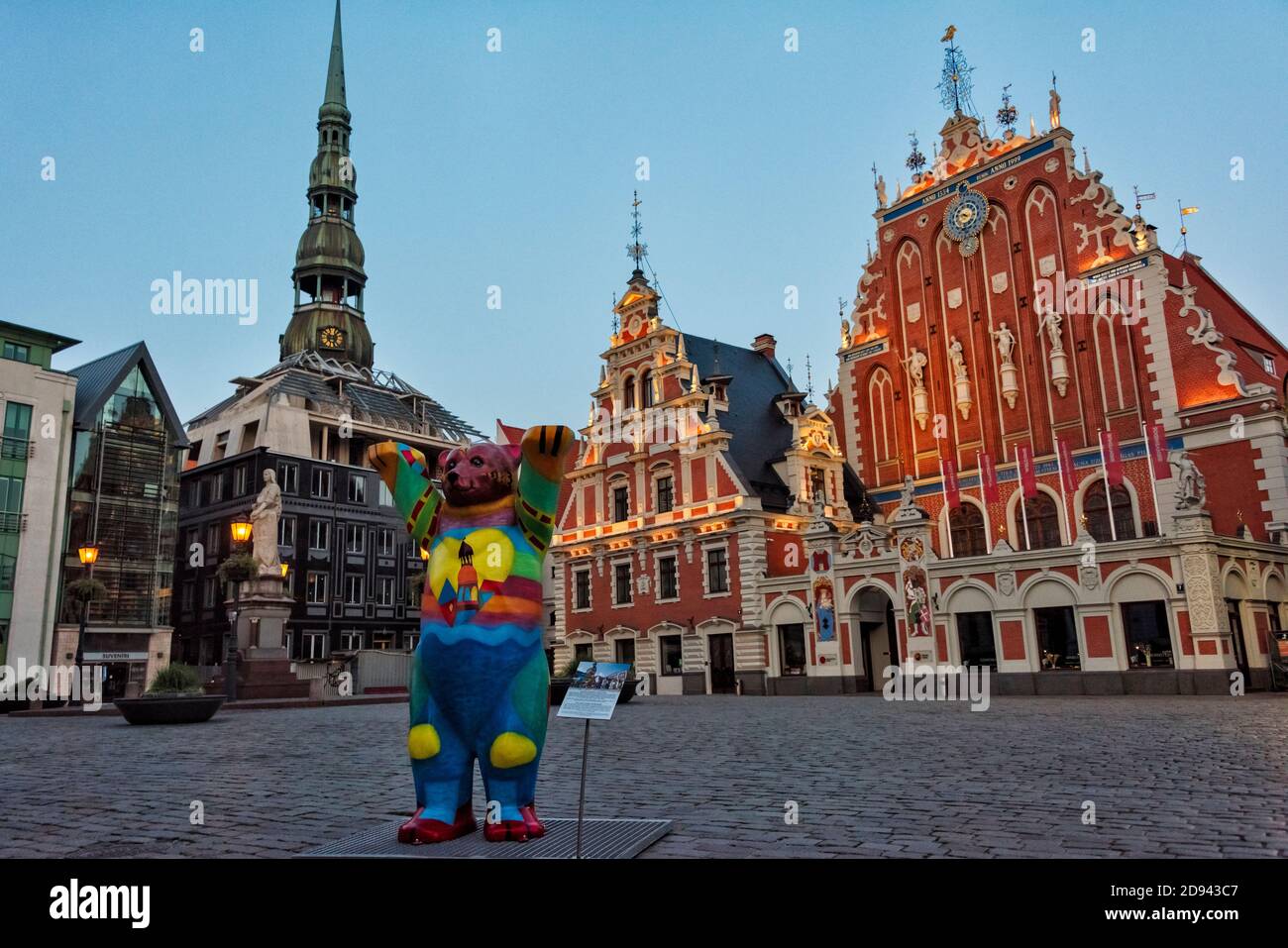 St. Peter's Church and House of the Blackheads in the old town hall square, Riga, Latvia Stock Photo