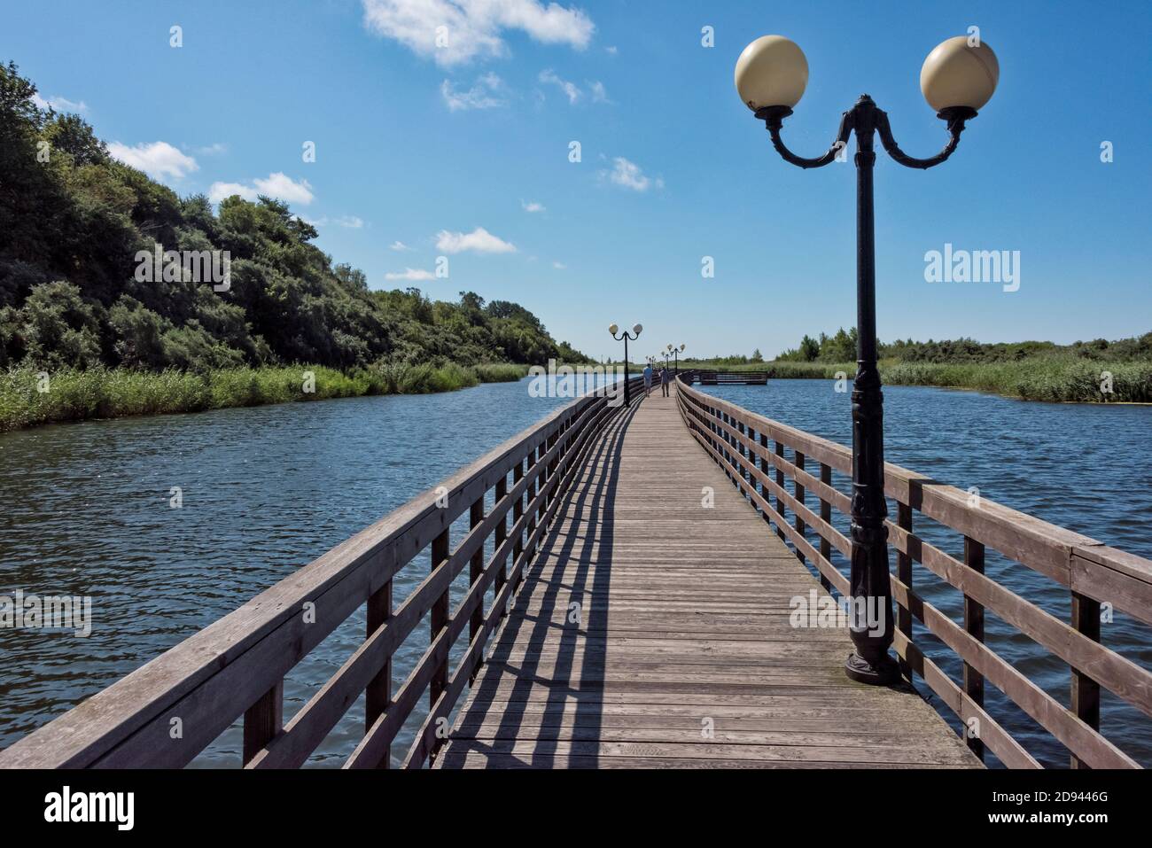 Plank way into the Baltic Sea, Yantarny, Kaliningrad Oblast, Russia Stock Photo