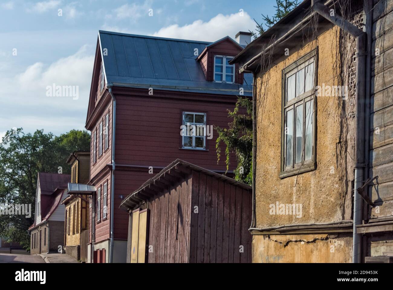 Old wooden houses in Supilinn (Soup Town), Tartu, Estonia Stock Photo