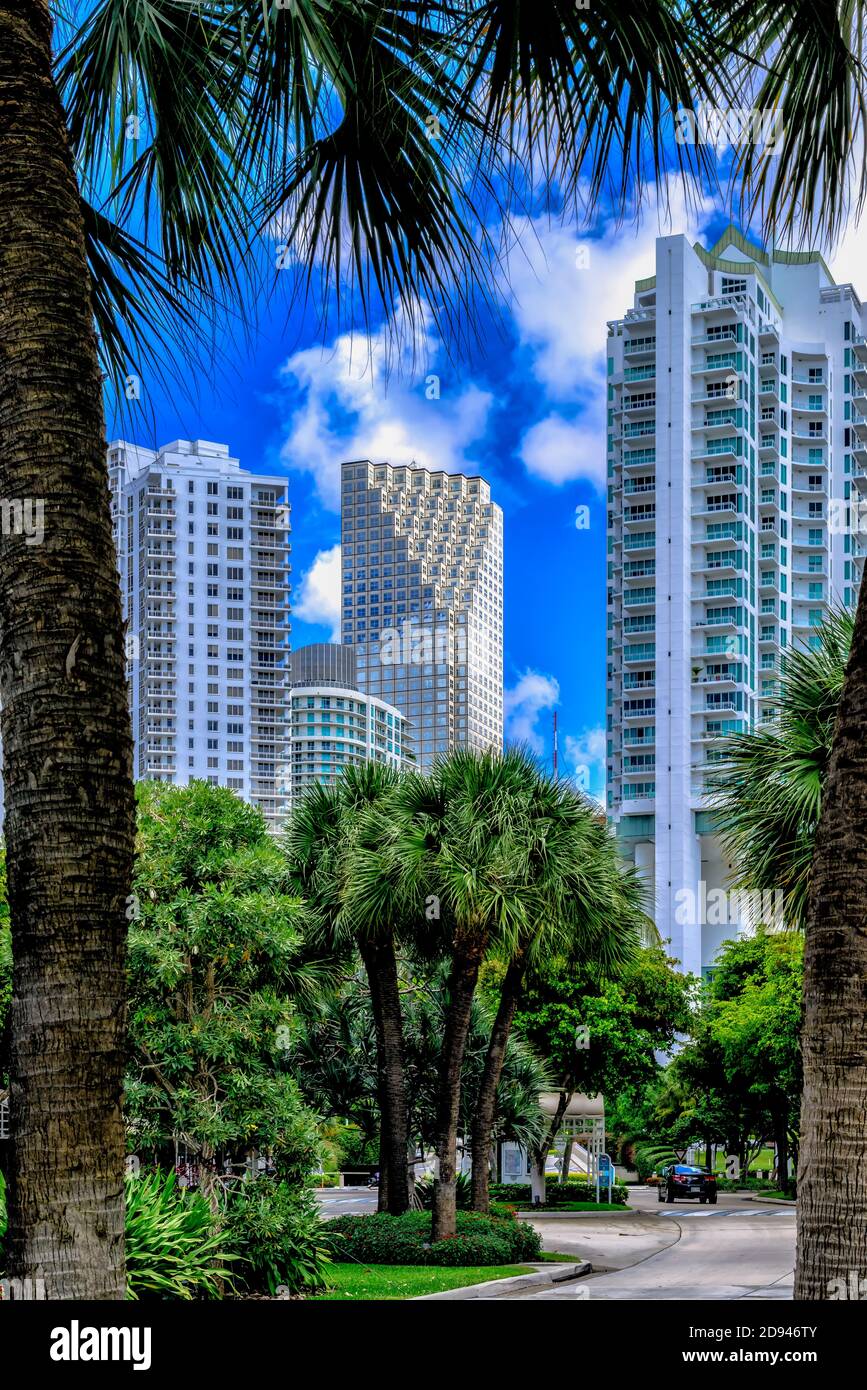 Brickell Key is part of Miami’s ever evolving skyline Stock Photo