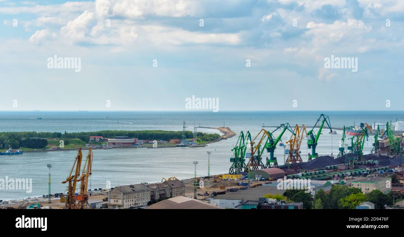 Cranes in the harbor, Klaipeda, Lithuania Stock Photo