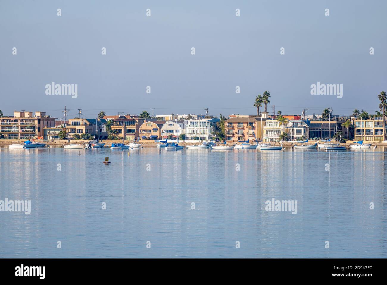Residential homes and harbor scene. San Diego, CA, USA. Photographed at Mission Bay Park Stock