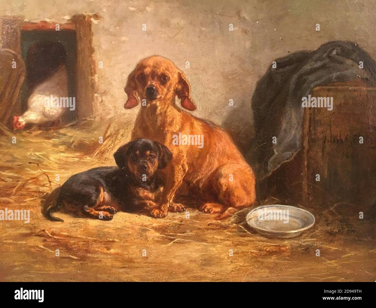Jules-Bertrand Gélibert - Deux chiens dans le poulailler Stock 