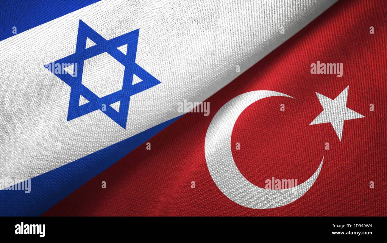 Israel and Turkey two flags textile cloth, fabric texture Stock Photo