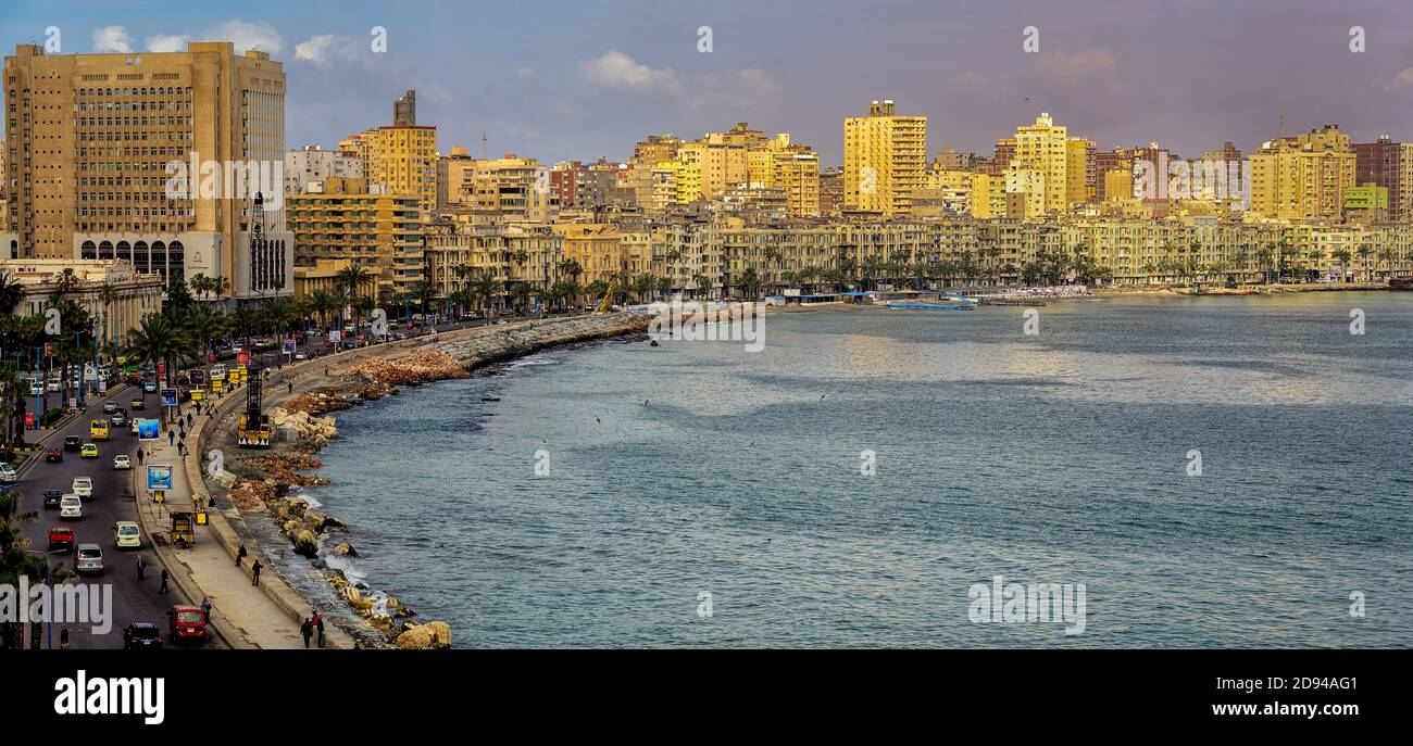 Stanley Bay and the Alexandria Skyline in the early morning light Stock Photo