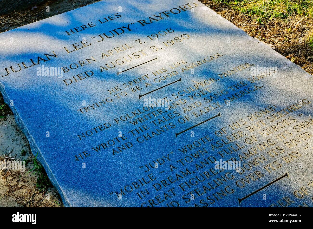 Julian Lee “Judy” Rayford’s grave is pictured in Church Street Graveyard, Oct. 31, 2020, in Mobile, Alabama. The cemetery was founded in 1819. Stock Photo