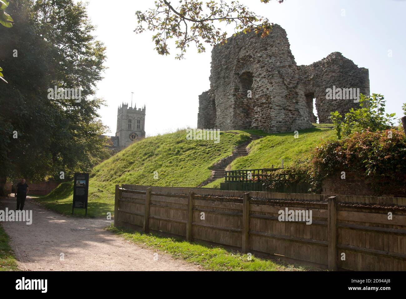 Christchurch Norman castle remains of the great tower stands atop the harbour town of Christchurch, Dorset, England Stock Photo