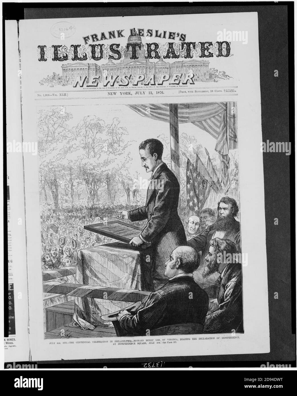July 4th, 1876. The centennial celebration in Philadelphia-Richard Henry Lee of Virginia, reading the Declaration of Independence at Independence Square, July 4th - Hyde. Stock Photo