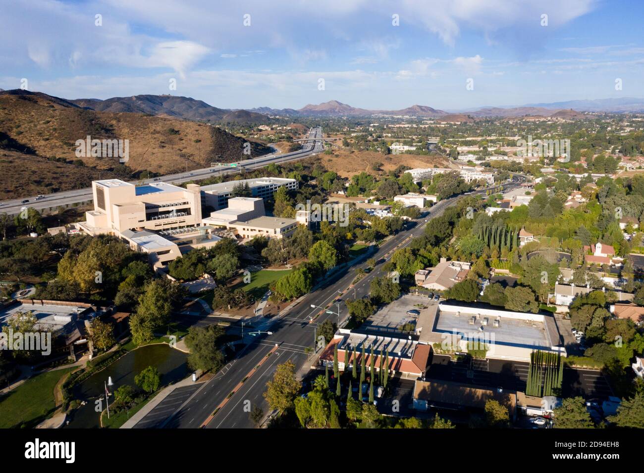 Aerial views above the Conejo Valley and Thousand Oaks in Ventura