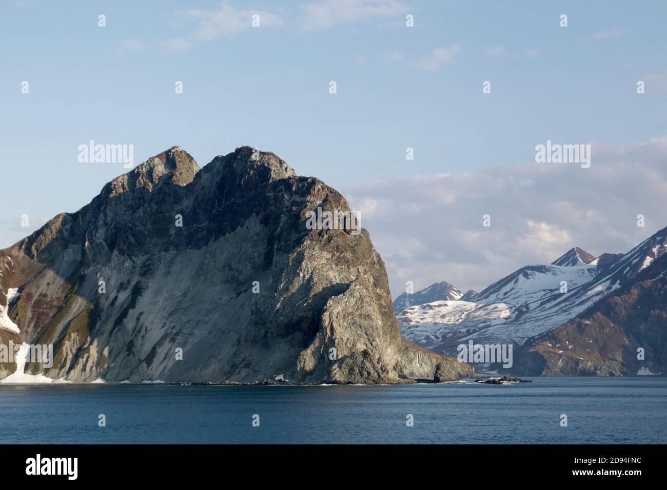 Steep hillsides, along the coast of Bukhta Russkya, an inlet of Kamchatka, far east Russia 1st June 2012 Stock Photo