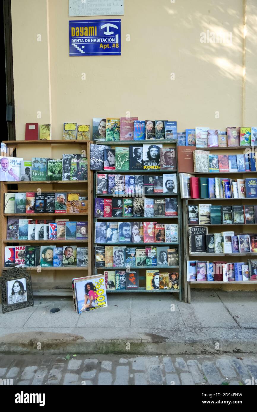 Newsstand in Cuba featuring magazines -  several with Che Guevara's face as well as pedal Castro. Stock Photo