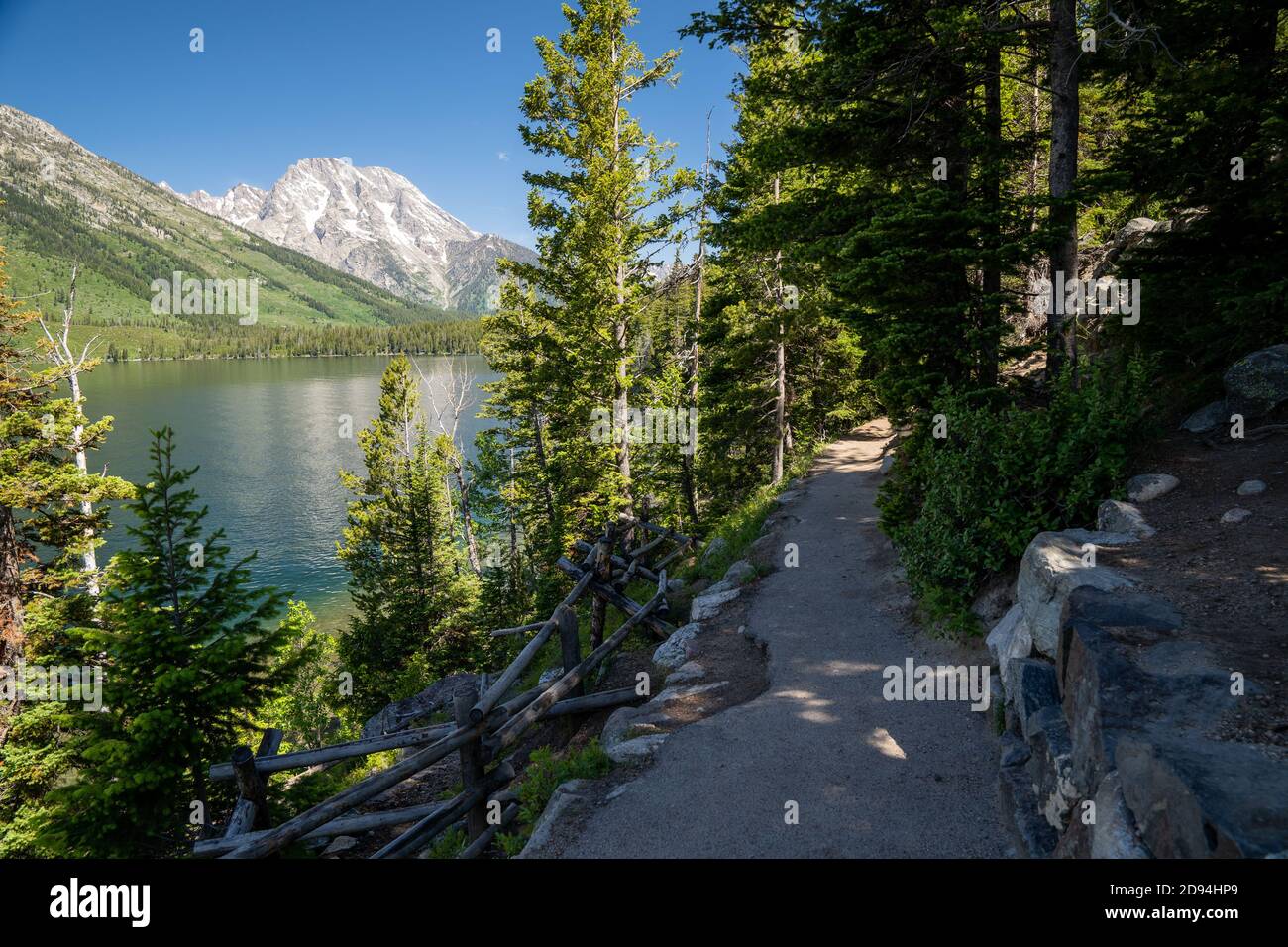 The trail around Jenny Lake in Grand Teton National Park Stock Photo ...