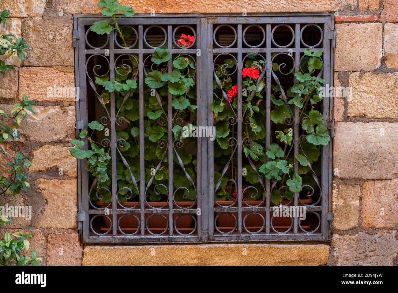 window with bars and plants Stock Photo