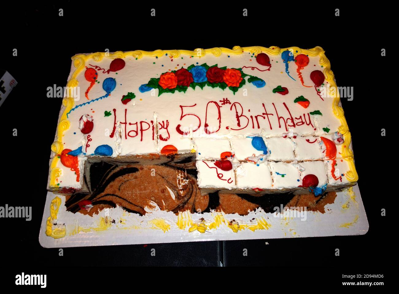 Happy 50th birthday cake. Got the picture just in time before it was eaten. St Paul Minnesota MN USA Stock Photo