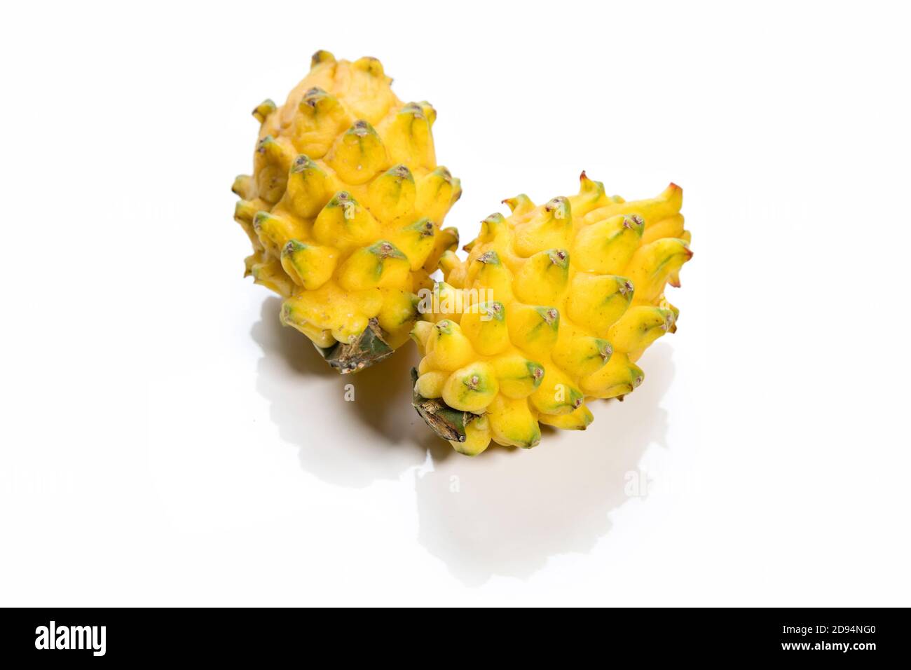 Yellow Kirin fruit Pitahaya with white background Stock Photo