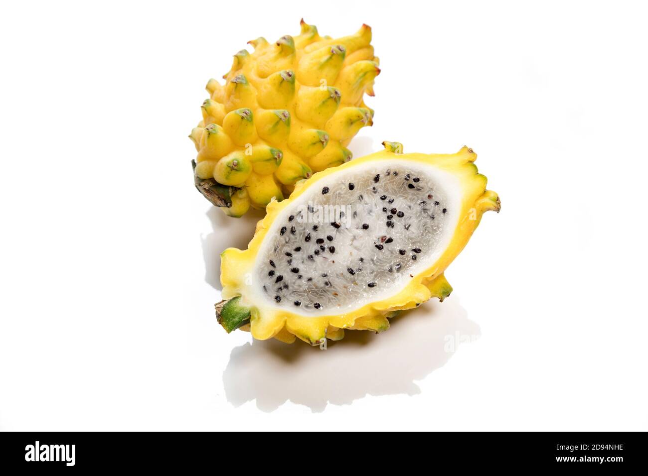 Yellow Kirin fruit Pitahaya with white background Stock Photo
