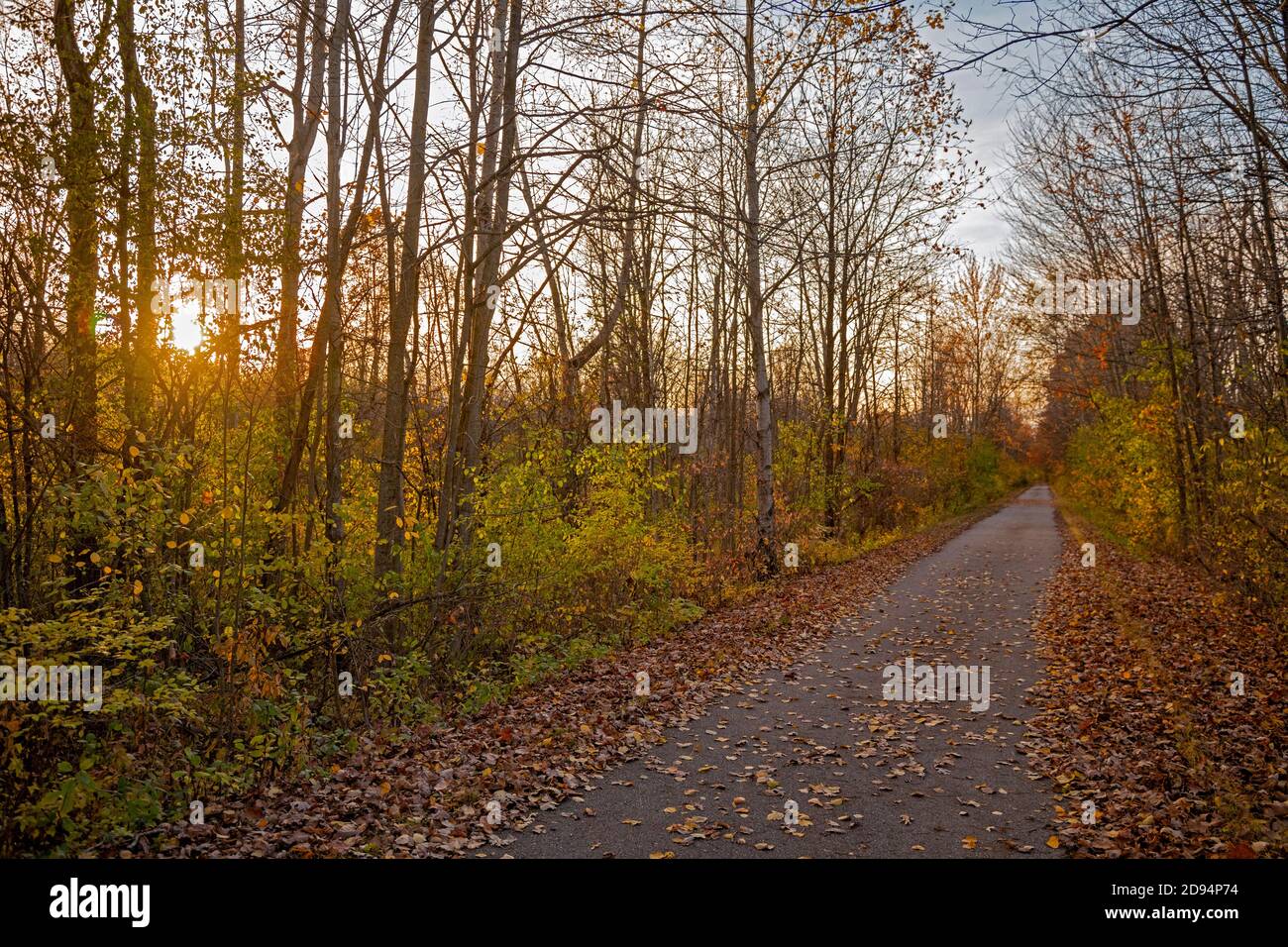 Armada, Michigan - Sunset along the Macomb Orchard Trail, a 23-mile rail trail in Macomb County. Stock Photo