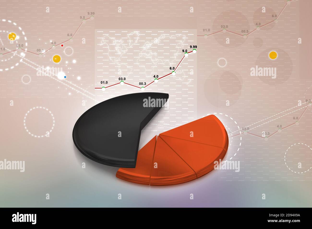 3d multi use pie chart graph in color background Stock Photo - Alamy