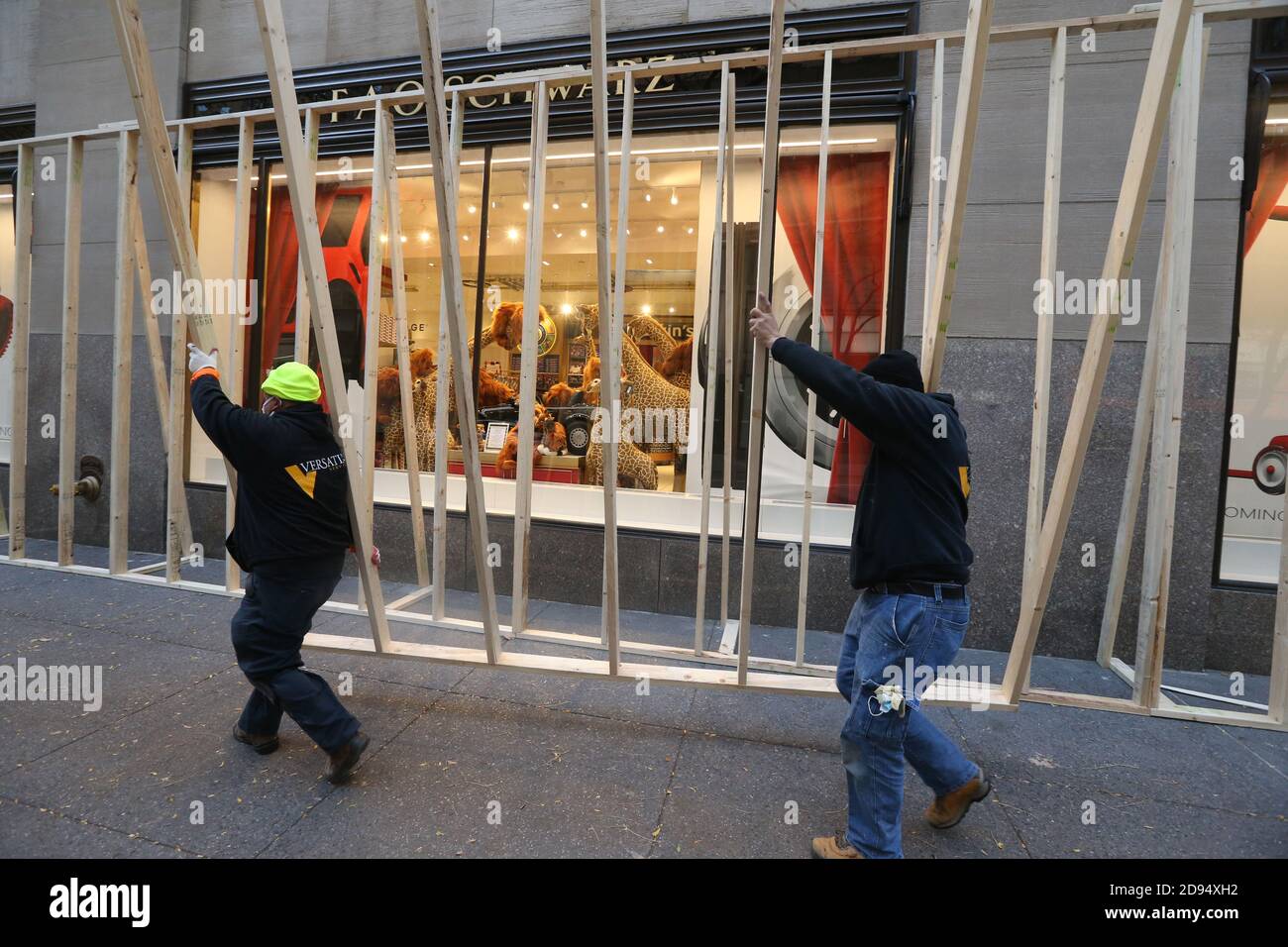 New York, NY, USA. 2nd Nov, 2020. Nov 2, 2020 : New York Stores prepare for possible unrest surrounding election day. The FAO Schwartz Store at Rockefeller Center is boarded up, Credit: Dan Herrick/ZUMA Wire/Alamy Live News Stock Photo