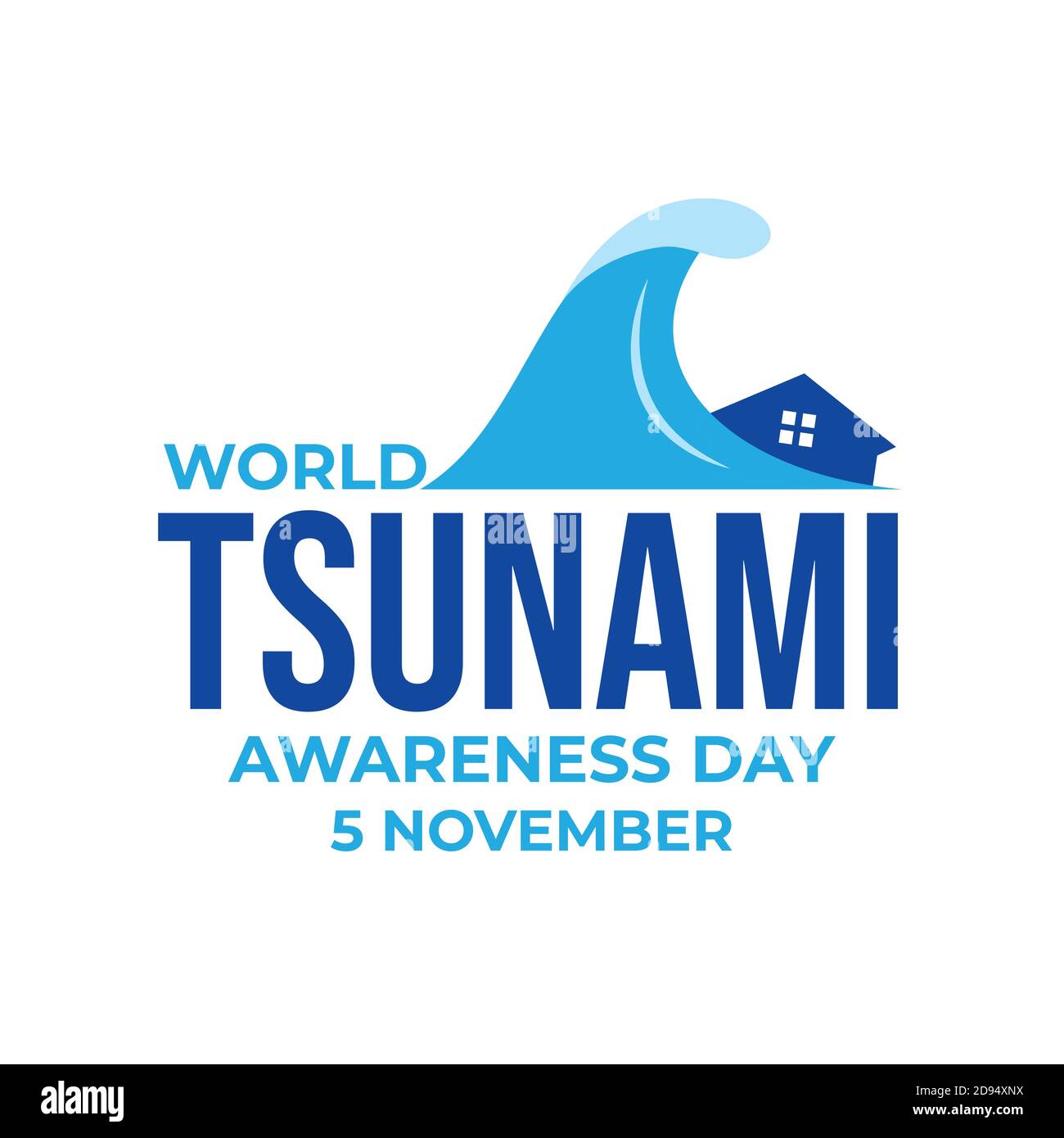 World Tsunami Awareness Day, 5 November. High tide waves conceptual illustration vector. visible from the seashore and marine life Stock Vector