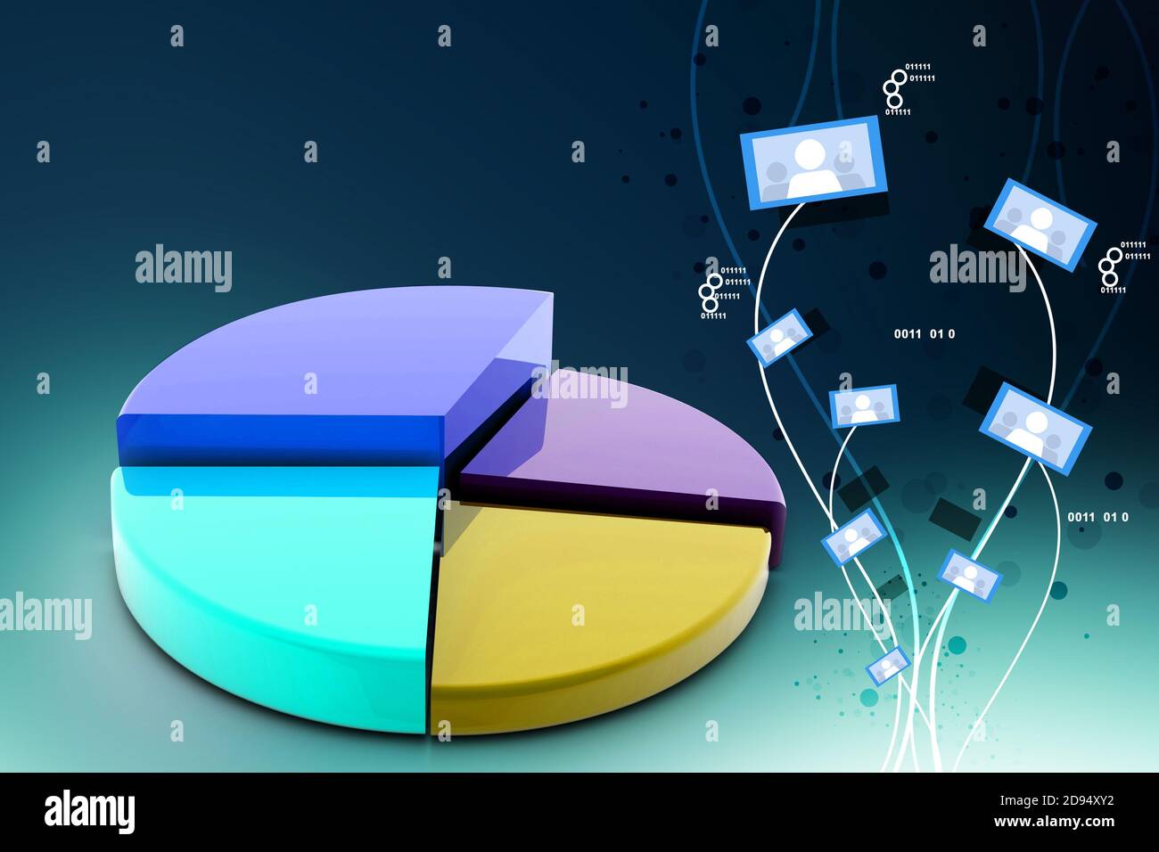 3d multi use pie chart graph in color background Stock Photo - Alamy