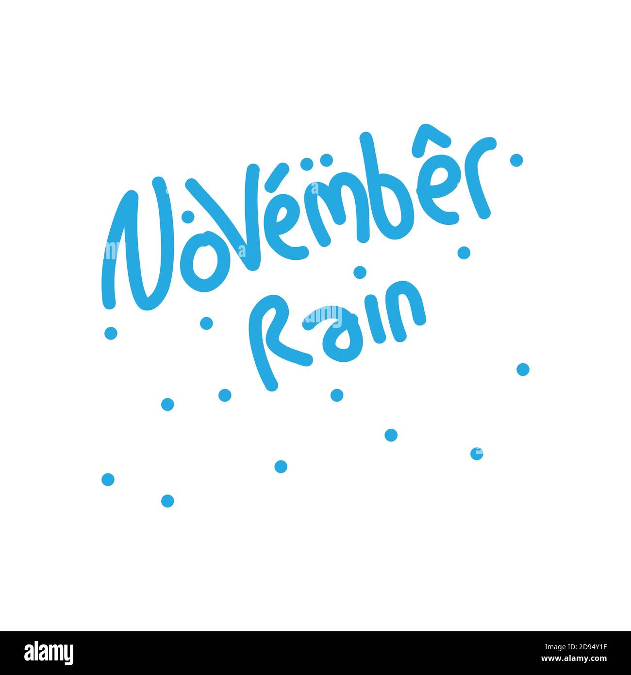 November Rain. Autumn season banner. Poster, card design with inscription, colorful imprints foliage, lettering phrase. Concept advertising. Stock Vector