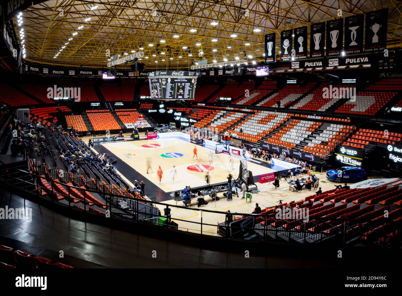 View of the Pabellon Fuente San Luis during the Spanish basketball league (Liga Endesa) match between Valencia Basket and Real Madrid in Valencia, Spain.Final score; Valencia Basket 78:86 Real Madrid. Stock Photo