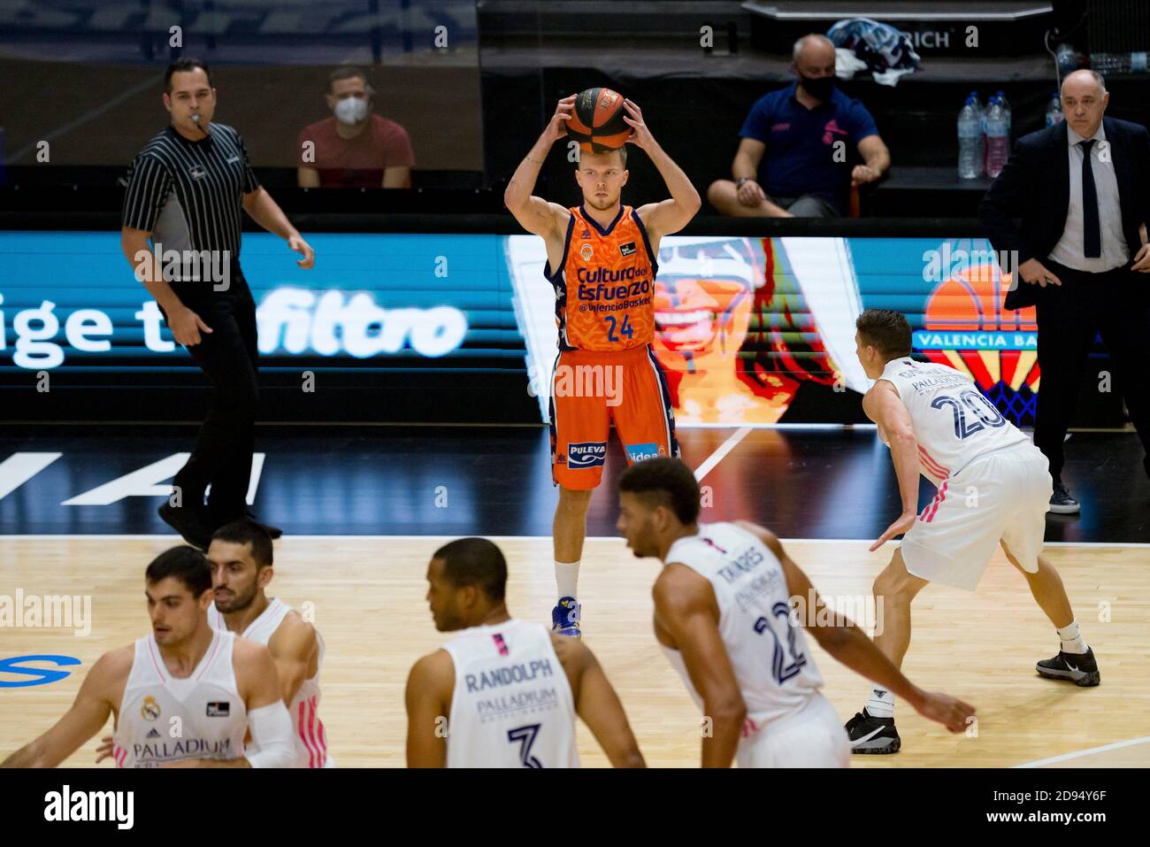 Martin Hermannsson of Valencia in action during the Spanish basketball  league (Liga Endesa) match between Valencia Basket and Real Madrid at the  Fuente San Luis Pavilion in Valencia, Spain.Final score; Valencia Basket