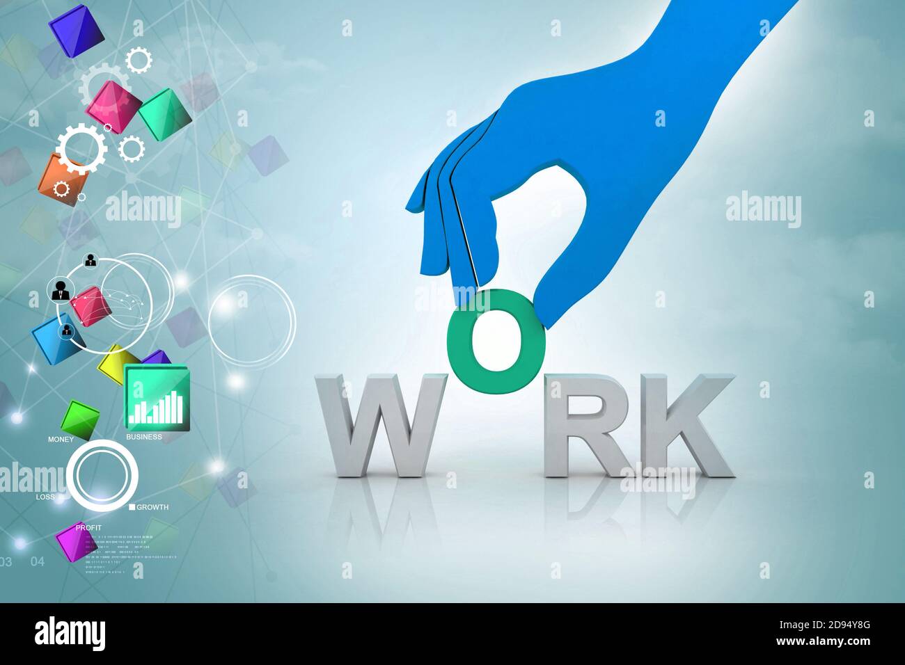 3d multi use work and hand in color background Stock Photo - Alamy