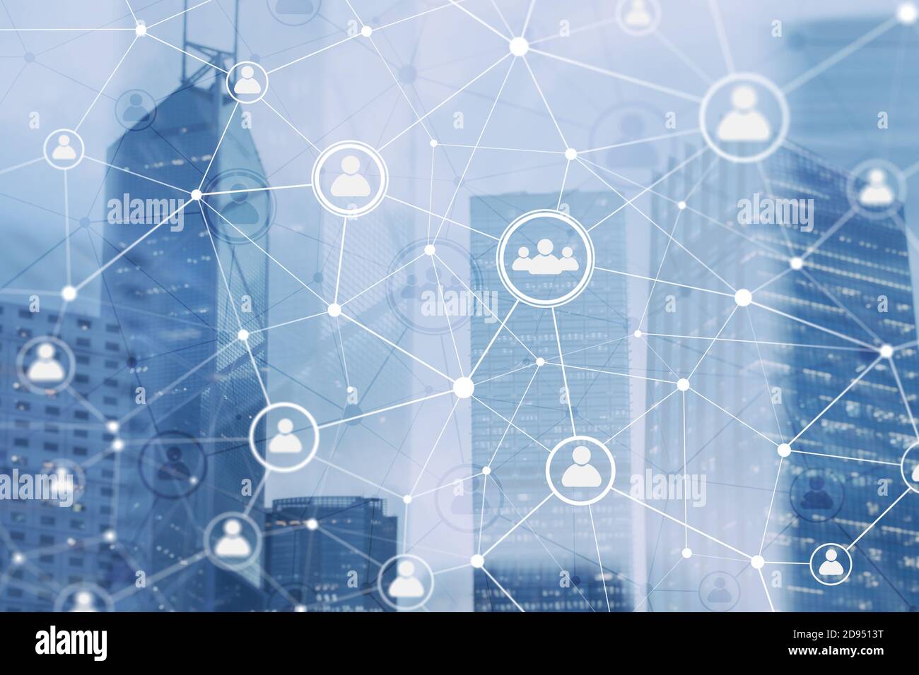 Smart city and social media people icons communication network on ...
