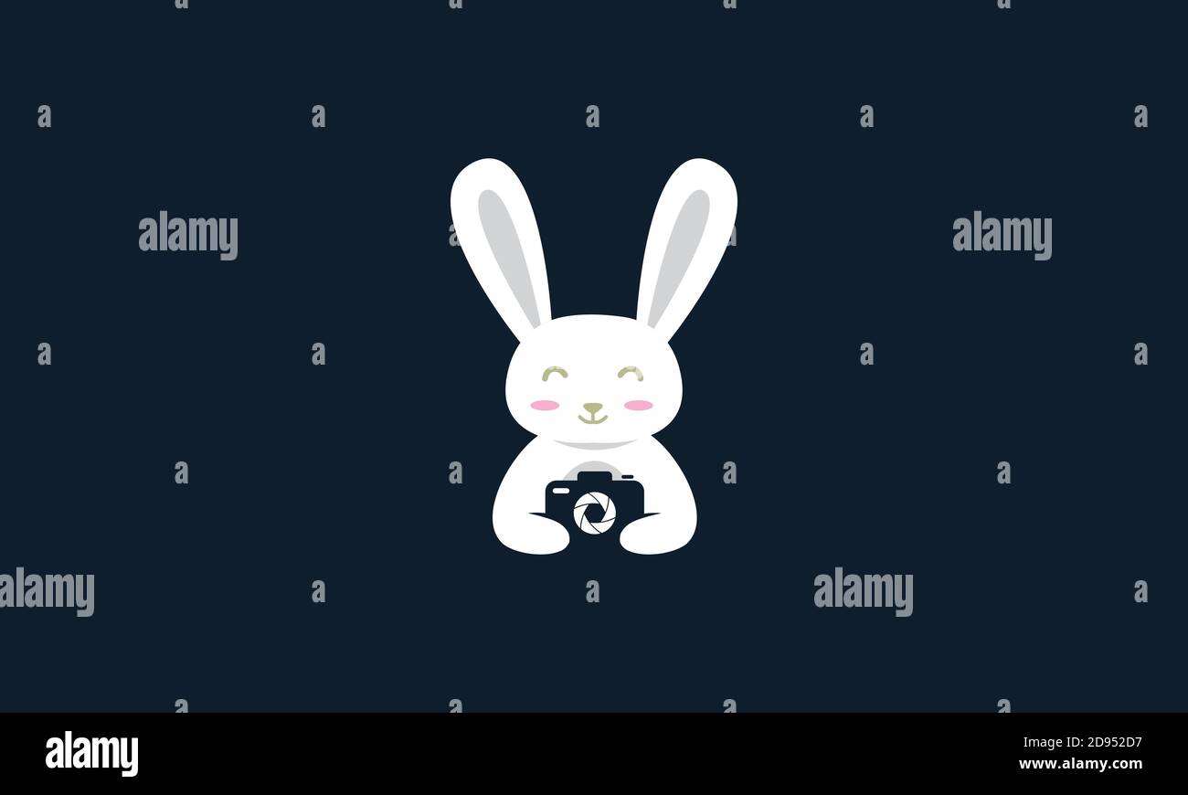 animal pets rabbit bunny cute with camera photography logo vector icon design Stock Vector