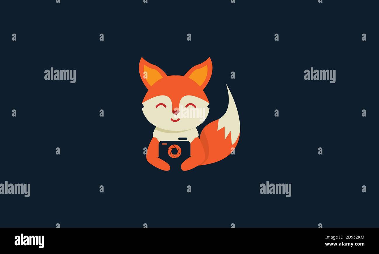animal mammals fox  cute with camera photography logo icon vector design Stock Vector