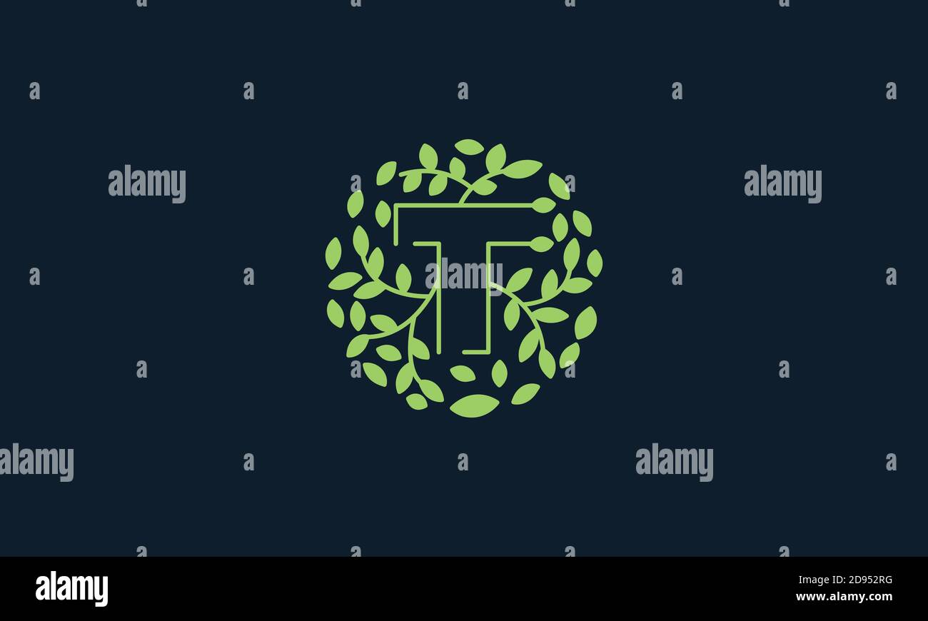 Letter T with leaf green garden nature ornament logo vector icon design ...