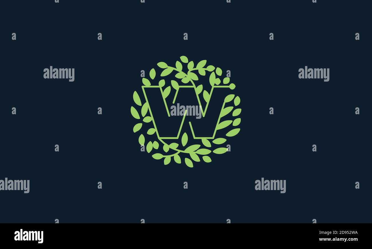 Letter W with leaf green garden nature ornament logo vector icon design ...