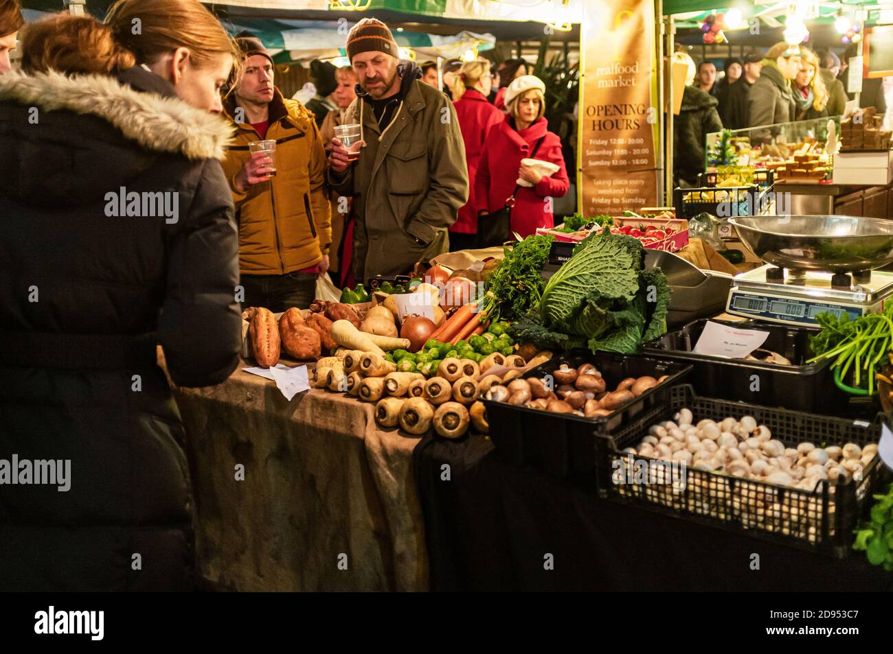 London, UK, December 15, 2012: Southbank Centre Food Market Stock Photo