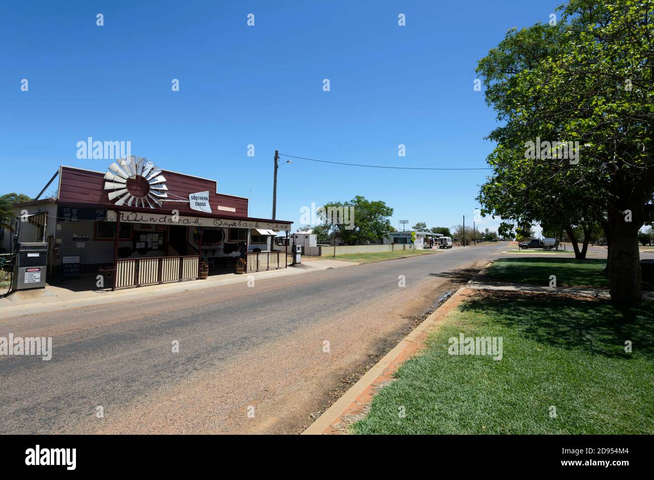 Windorah main street, a sleepy remote Outback town, Queensland, QLD, Australia Stock Photo