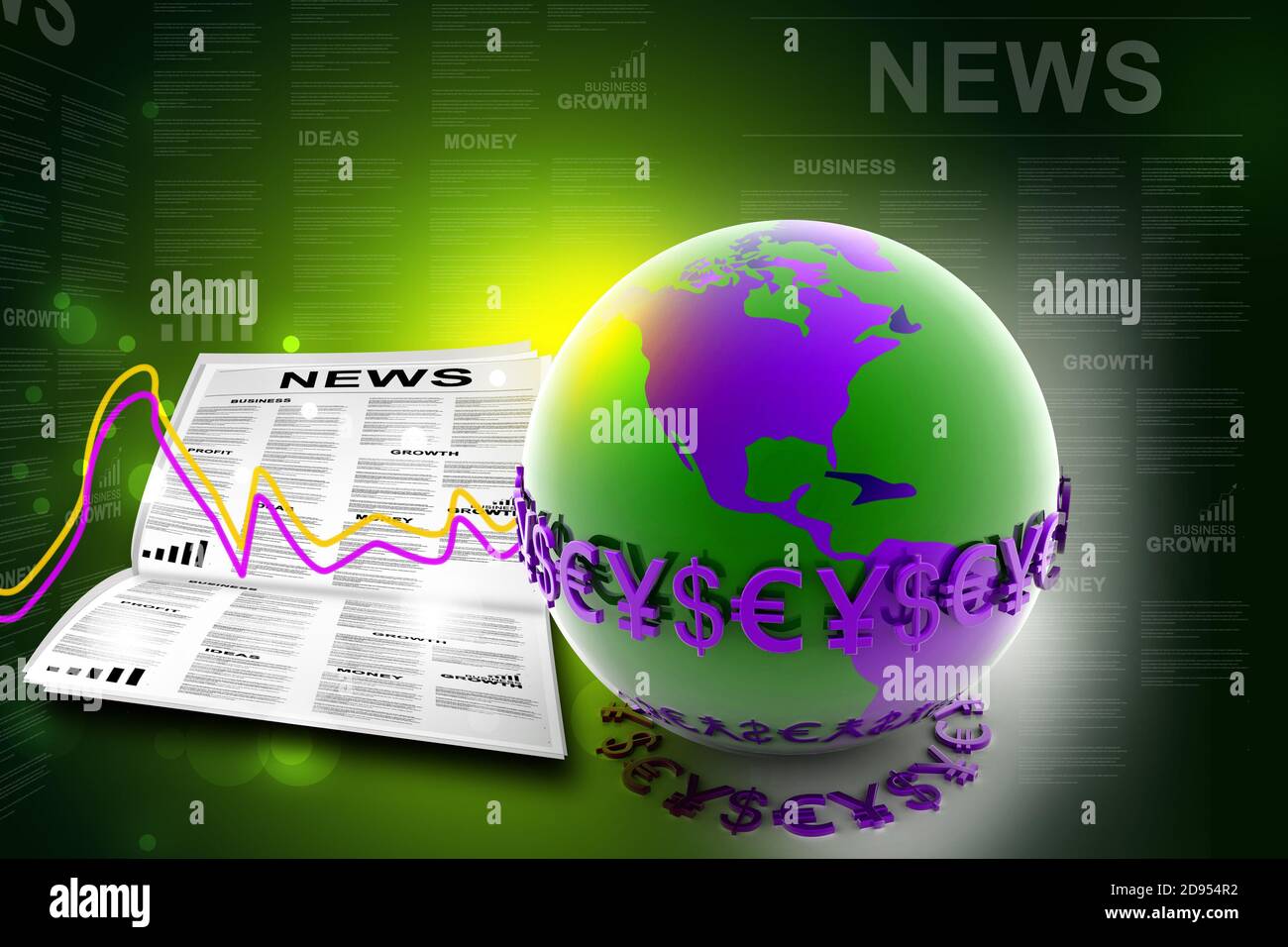3d illustration of World and currency Stock Photo - Alamy